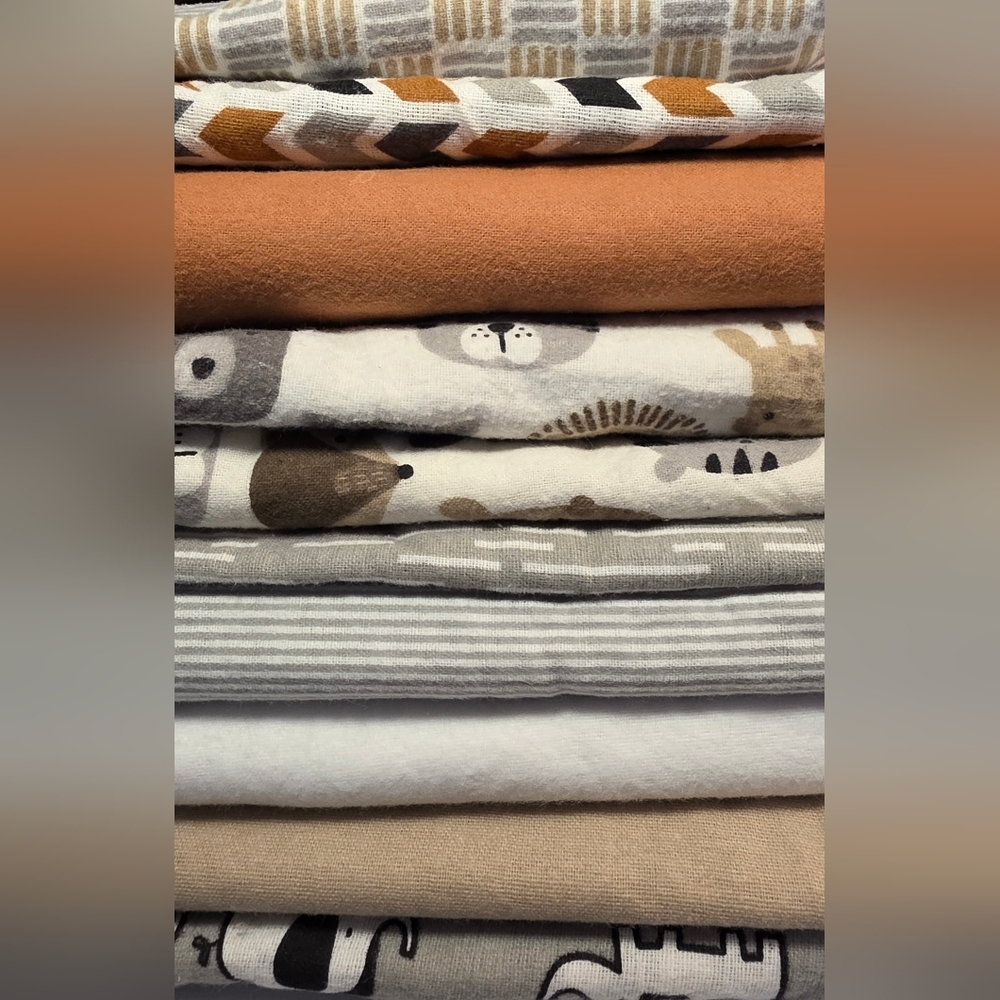 10 Baby Blankets Assorted Animal Print Fabric Bundle 100% Cotton